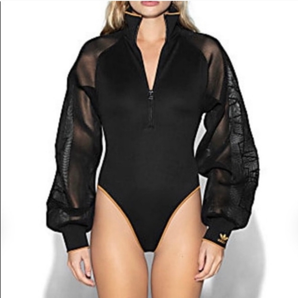NWT Ivy Park x Adidas Mesh Sleeve Long Sleeve Bodysuit Black and Mesa size S